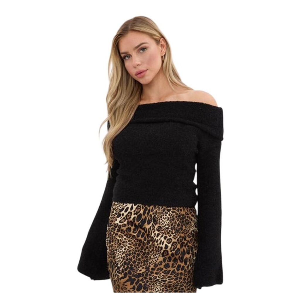 I Saw It First Womens/Ladies Bouclé Bandeau Sweater / Black
